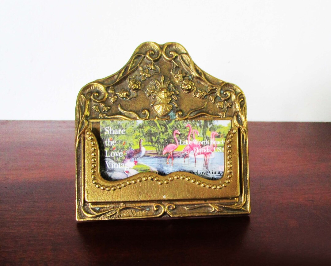Business Card Holder Vintage Brass Ornate Floral Made in Italy Easel Back Victorian Gift for Her ... | Etsy (US)