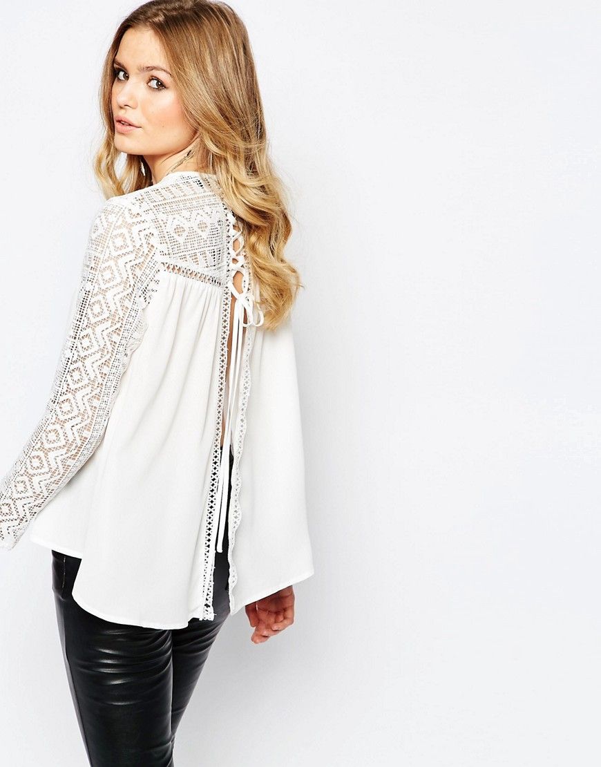 Goldie Fiona Lace Insert Blouse With Lace up Back Detail - White | ASOS US