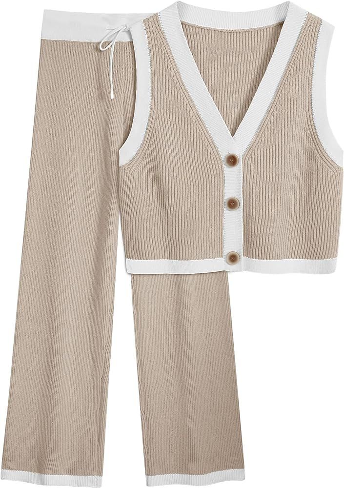 LILLUSORY 2 Piece Knit Sets Women's Summer Vest Sweatsuit Sets | Amazon (US)