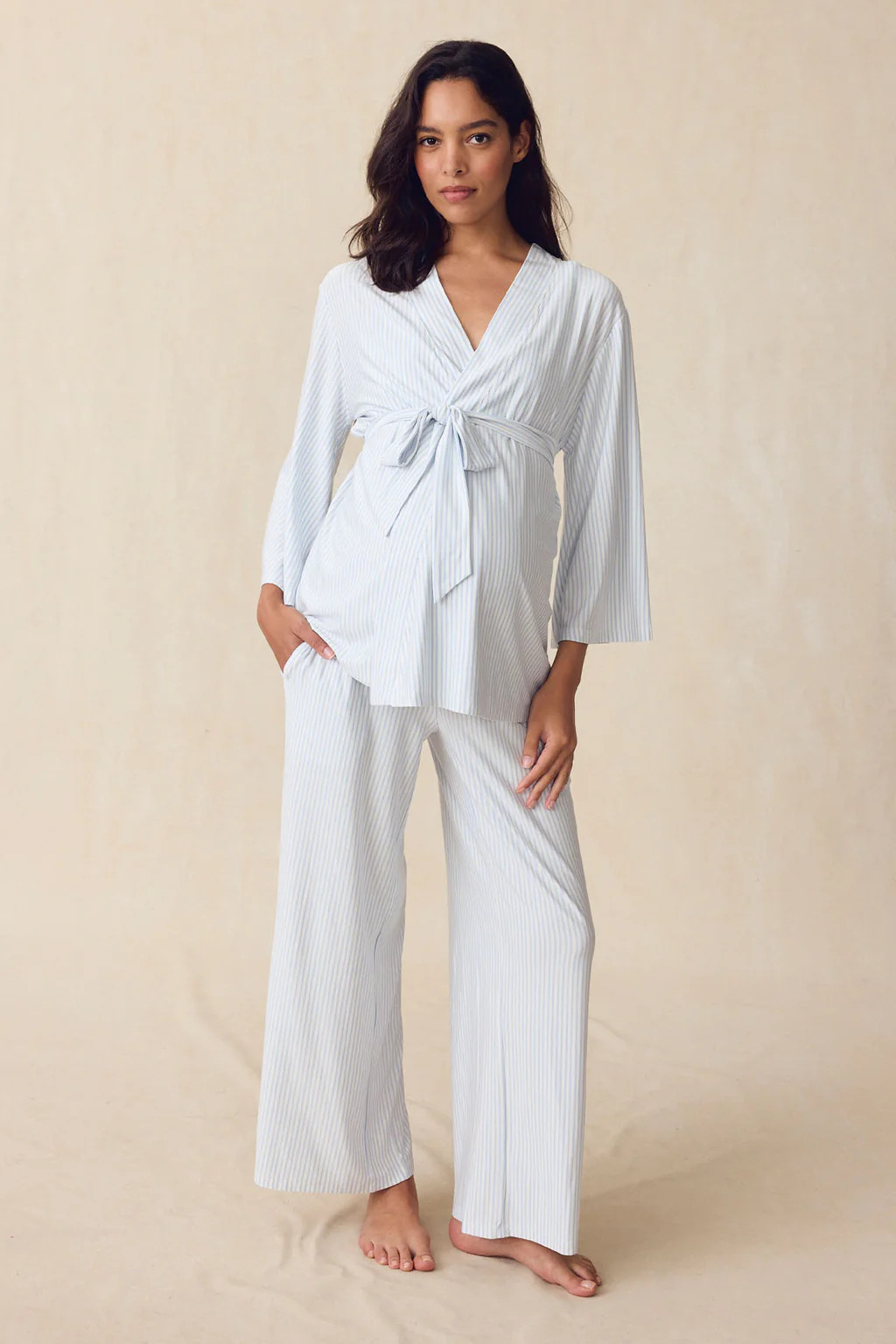 Maternity DreamModal™ Kimono Three-Piece Set in Fog | Lake Pajamas
