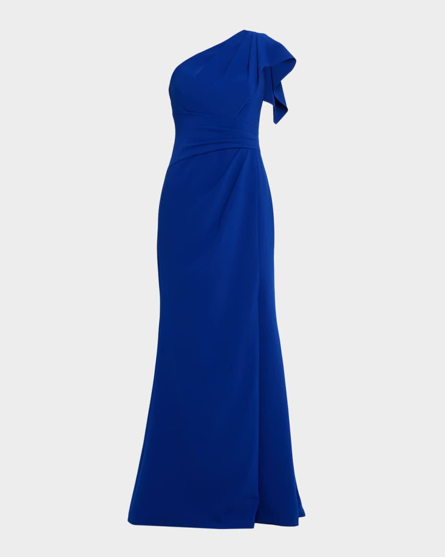 Rickie Freeman for Teri Jon Pleated One-Shoulder Stretch Crepe Gown | Neiman Marcus