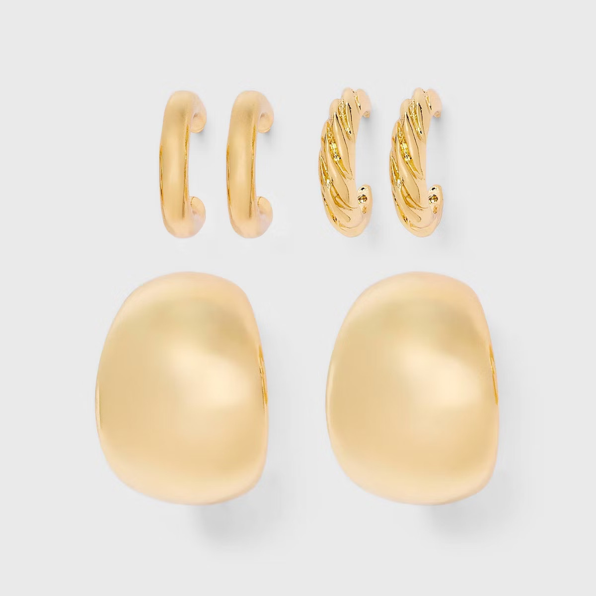 Smooth and Textured Hoop Earring Set 3pc - Wild Fable™ Gold | Target