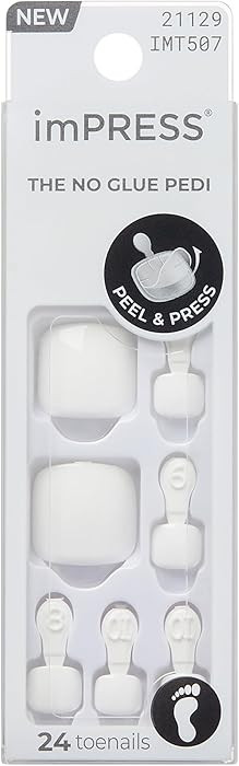 KISS imPRESS Pedicure Press On Toenails, 'Angel Vibes', White, Short Squoval, Pedicure Nail Kit I... | Amazon (US)