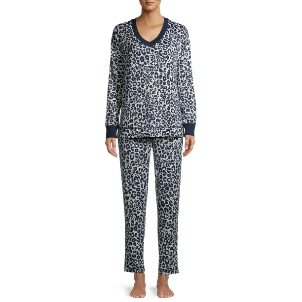 Secret Treasures Essentials Women's and Women's Plus V-neck Knit Top and Sleep Pant Set | Walmart (US)