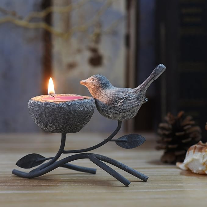 Marbrasse Votive Candle Holders, Vintage Home Decor Centerpiece, Iron Branches, Resin Bird and Ne... | Amazon (US)