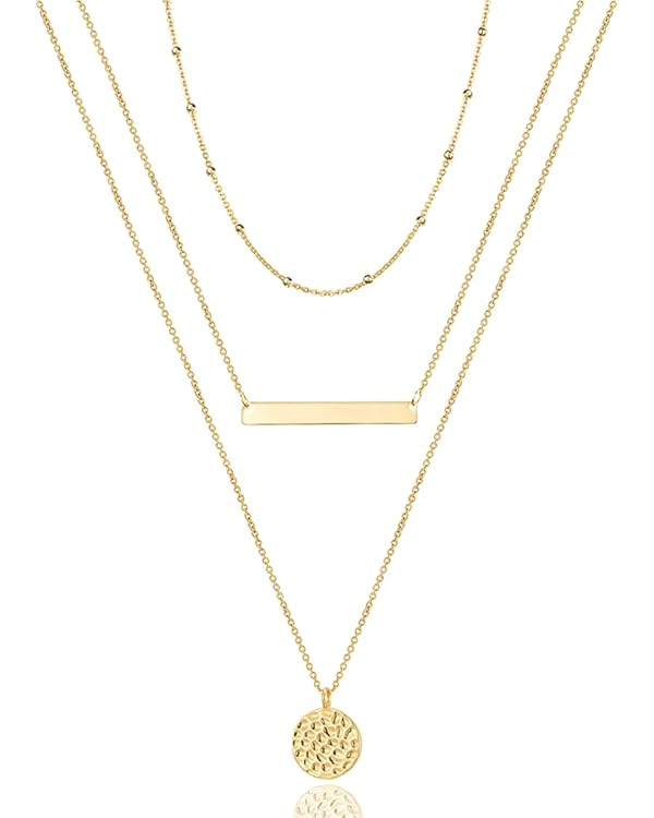 Turandoss Dainty Layered Choker Necklace, Handmade 14K Gold Plated Y Pendant Necklace Multilayer ... | Amazon (US)