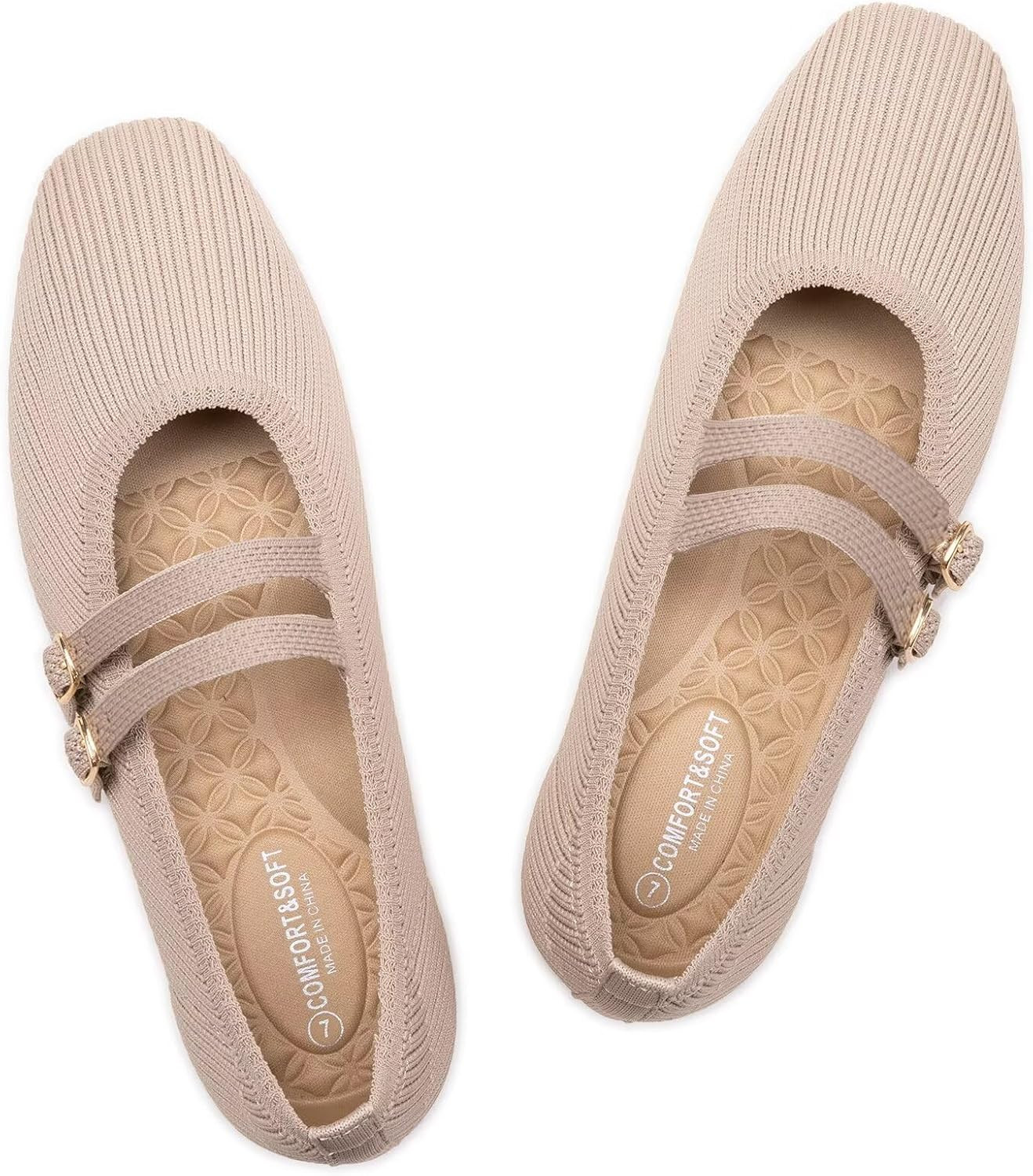 Frank Mully Women's Flats Square Toe Mary Jane Shoes Ballet Flats with Strap Comfortable Slip On Knit Shoes Dressy Casual | Amazon (US)