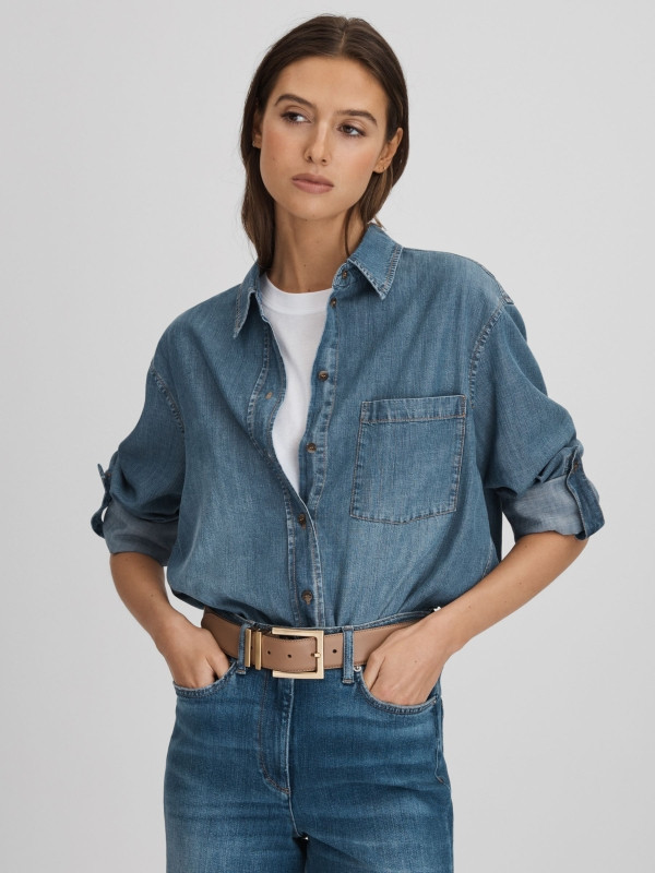 Denim Button-Through Shirt | Reiss UK