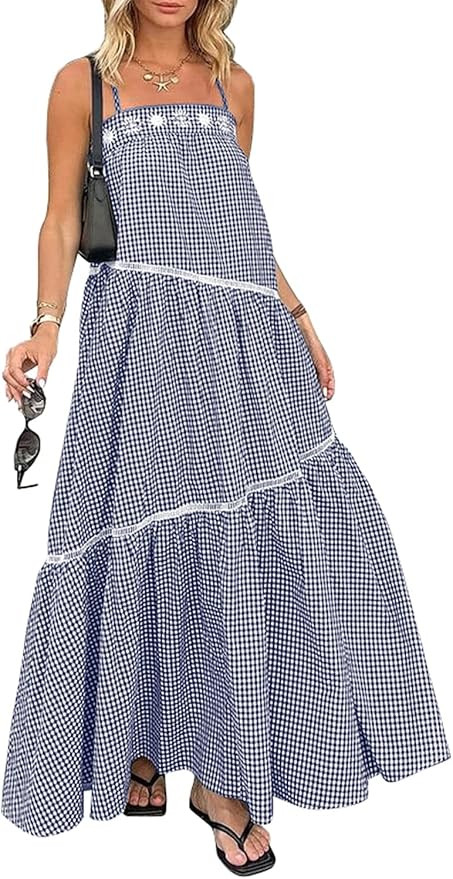 ECOWISH Women Sleeveless Maxi Dress: Summer Spaghetti Strap Casual Loose Boho Beach Dress Asymmet... | Amazon (US)