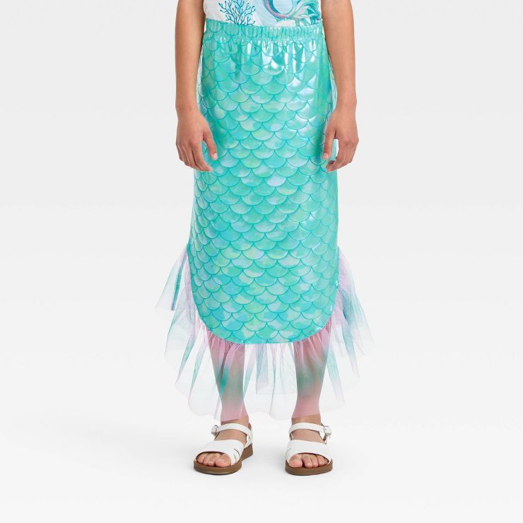 Girls' Disney The Little Mermaid Swim Tail Skirt - Turquoise Blue | Target