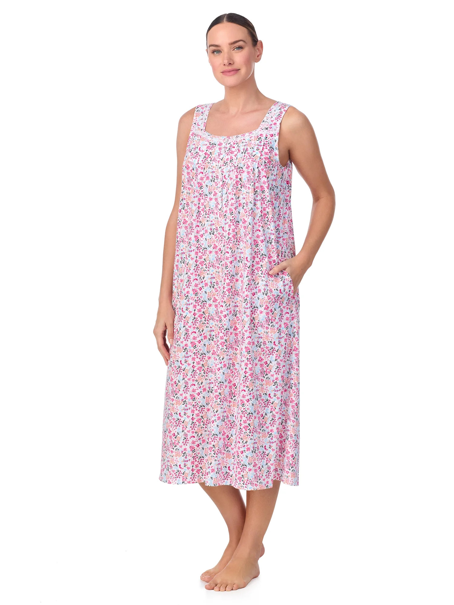 Aria Women's Sleeveless Long 100% Cotton Nightgown in 46", Sizes XS to 5X | Walmart (US)