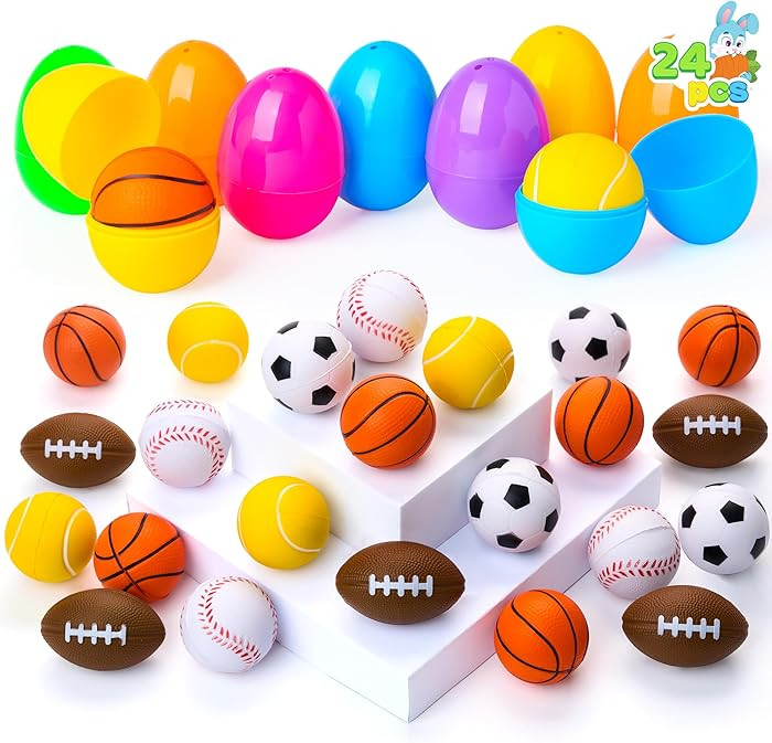JOYIN 24 Pcs Pre-Filled Easter Eggs with Sports Stress Balls Squishy Toy, Football Basketball Soc... | Amazon (US)