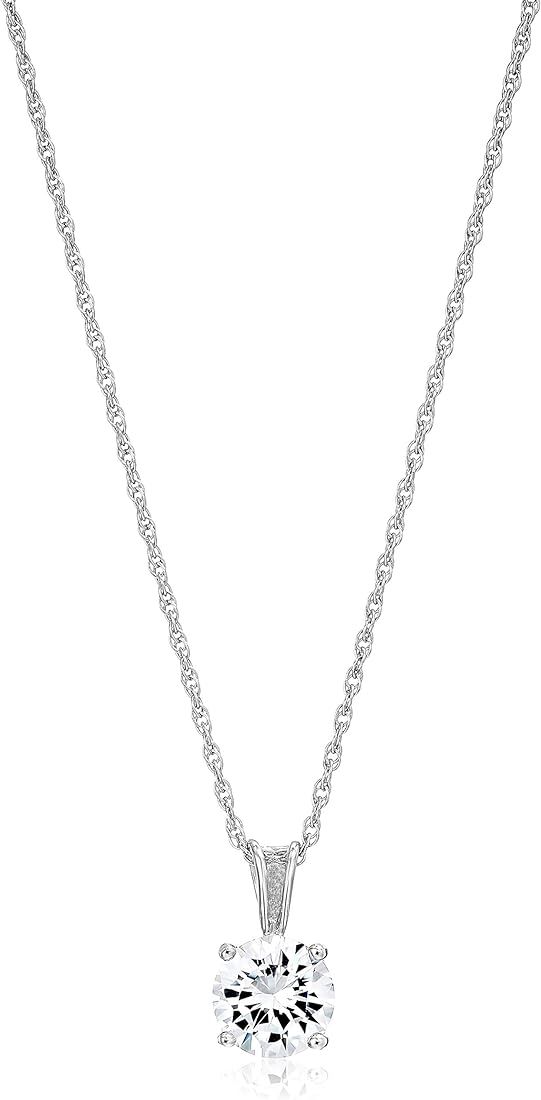 Amazon Essentials Plated Sterling Silver Cubic Zirconia Round Cut Solitaire Pendant Necklace, 18" | Amazon (US)