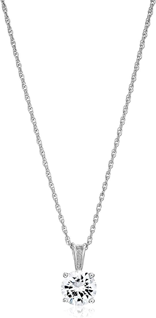 Amazon Essentials Plated Sterling Silver Cubic Zirconia Round Cut Solitaire Pendant Necklace, 18" | Amazon (US)