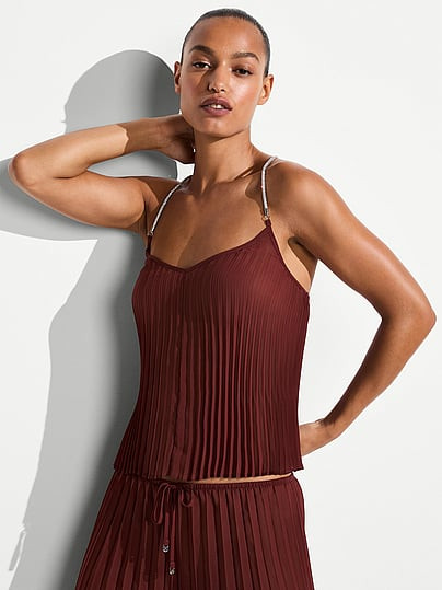 Swim Beachwear Shine Rope Pleated Chiffon Top, Red, M - Women's Tops - Victoria's Secret | Victoria's Secret (US / CA )