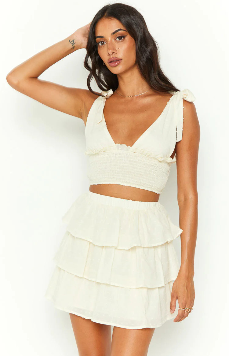 Madelyn Cream Mini Skirt | Beginning Boutique (US)
