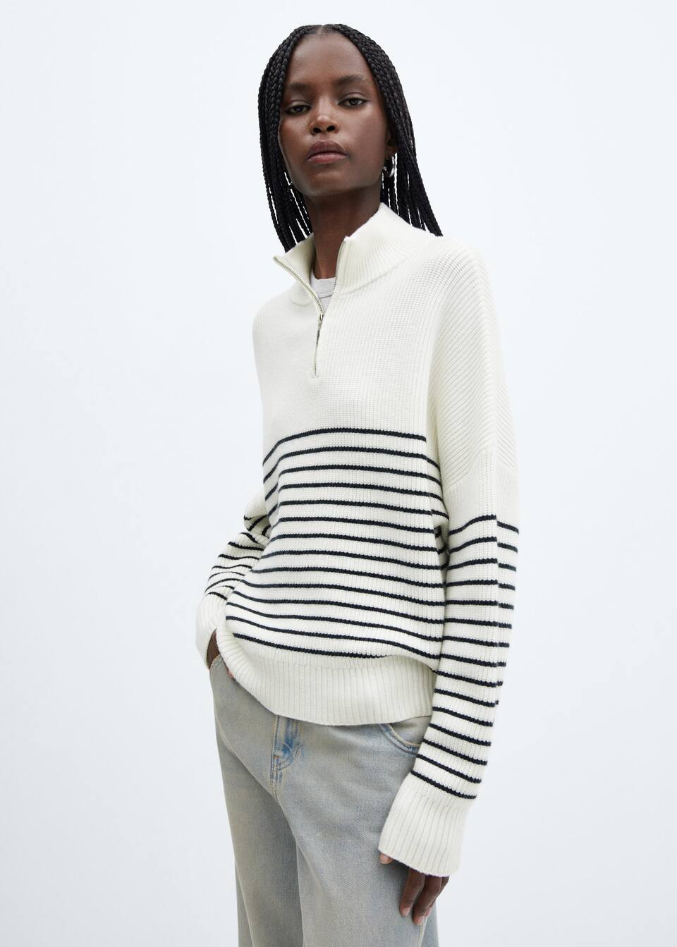 Striped sweater with zipper -  Women | Mango USA | MANGO (US)