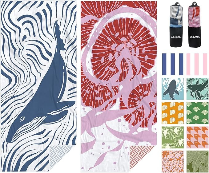 Eunzel 2 Pack Microfiber Beach Towel, Quick Dry Travel Towel Large Sand Free Towel for Beach, Cam... | Amazon (US)