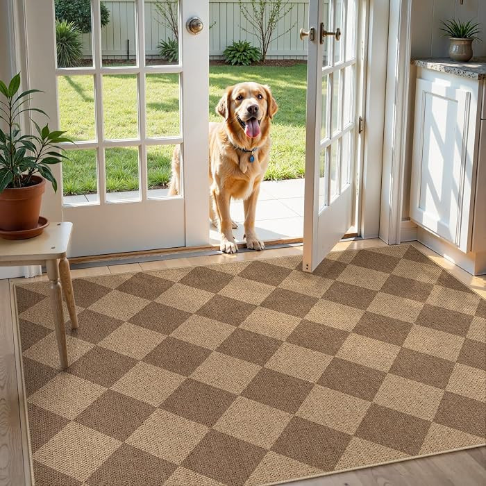 Lahome Checkered Easy Jute Indoor Outdoor Rug, 3x5 Washable Nature Rug for Entryway Living Room I... | Amazon (US)