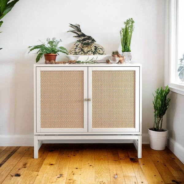 Accent White Rattan 2 Door Storage Cabinet with 1 Adjustable Inner Shelves | Bed Bath & Beyond