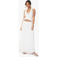 boohoo Women's Low Rise Pleated Sweeping Maxi Skirt in Ivory | Size: 6 | Chiffon | boohoo (US & Canada)