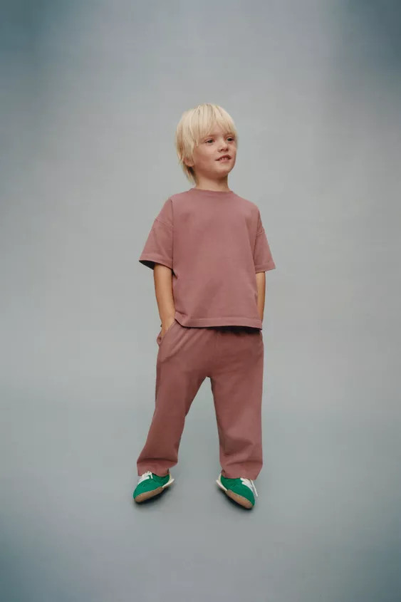 PLAIN WIDE LEG T-SHIRT AND PANTS SET | Zara US