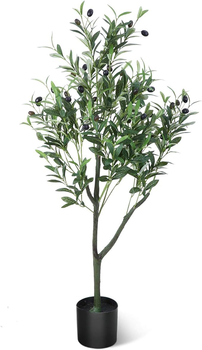 CROSOFMI Artificial Olive Tree Plants 4 Feet Fake Topiary Silk Tree Faux Plant for Indoor Outdoor... | Amazon (US)
