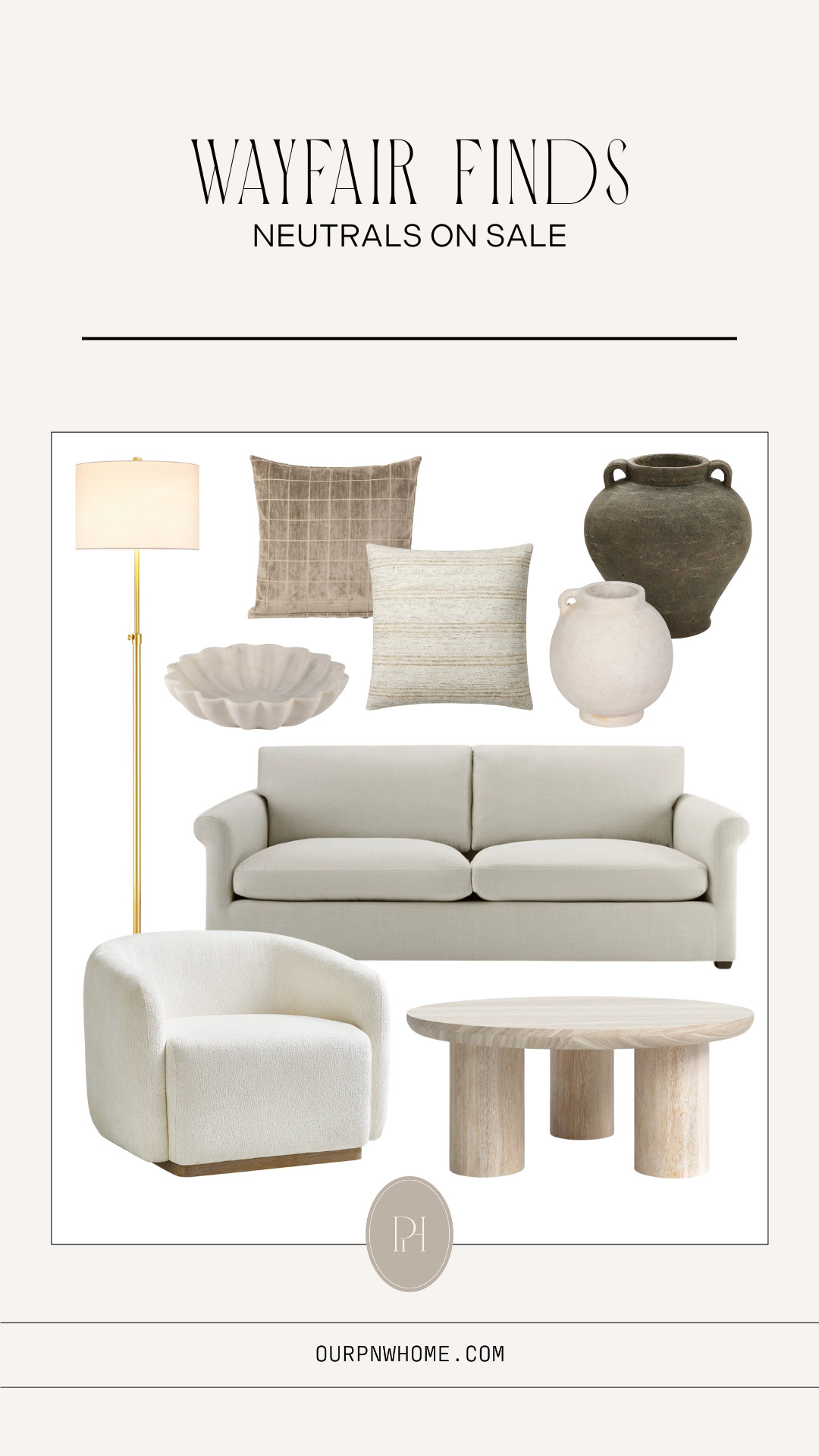 Neutral finds for the home on sale at Wayfair!

white accent chair, ivory armchair, living room furniture, living room seating, off-white sofa, beige sofa, loveseat, couch, round coffee table, light wood coffee table, brown vase, home decor, home accents, white vase, neutral throw pillows, velvet throw pillow, brown throw pillow, striped throw pillow, tan throw pillow, accent pillows, gold floor lamp, brass floor lamp, scalloped bowl, decorative bowl 

 #LTKSeasonal #LTKHome #LTKSaleAlert