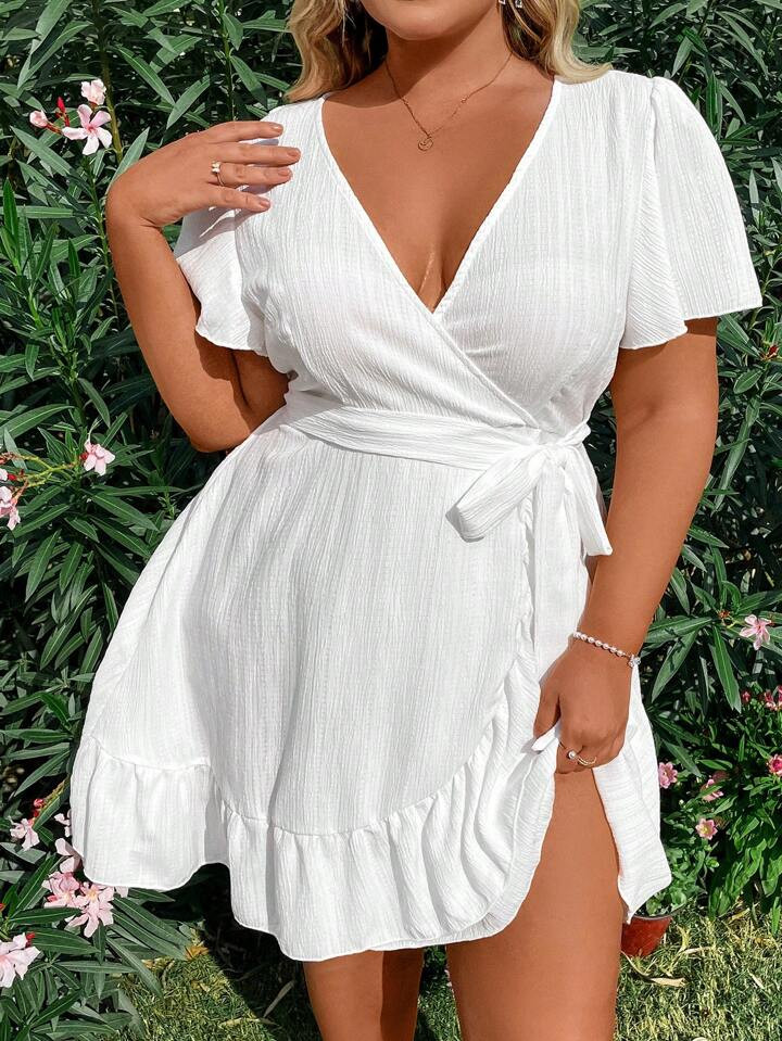 SHEIN WYWH Plus Size Women's Ruffled Short Sleeve Dress | SHEIN