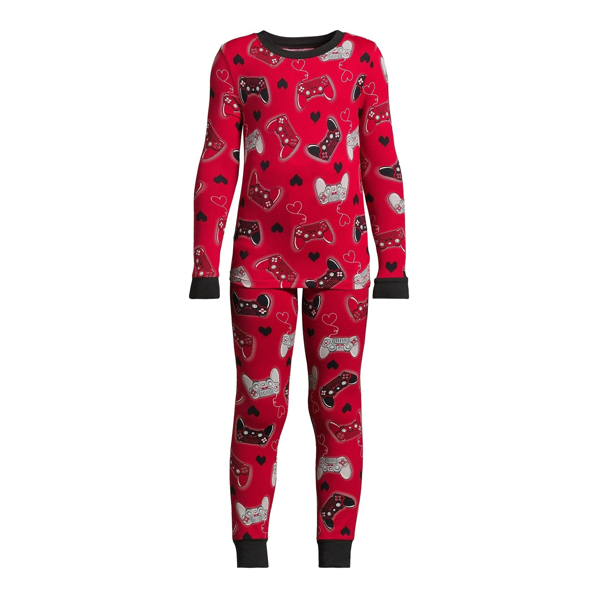 Wonder Nation Boys Valentine's Day Long Sleeve Tight-Fit Pajama Set, 2-Piece, Sizes 4-10 | Walmart (US)