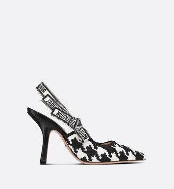 J'Adior Slingback Pump Black and White Cotton Embroidery with Macro Houndstooth Motif | DIOR | Dior Beauty (US)