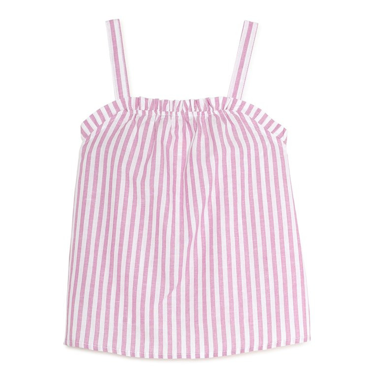 Wonder Nation Girls Ruffle Neck Striped Woven Tank Top, Sizes 4-18 & Plus | Walmart (US)