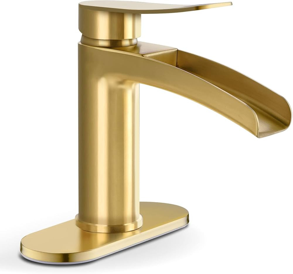 Single Handle Waterfall Faucet for Bathroom Sink in Brushed Gold Finish, with 4-Inch Deck Plate,M... | Amazon (US)