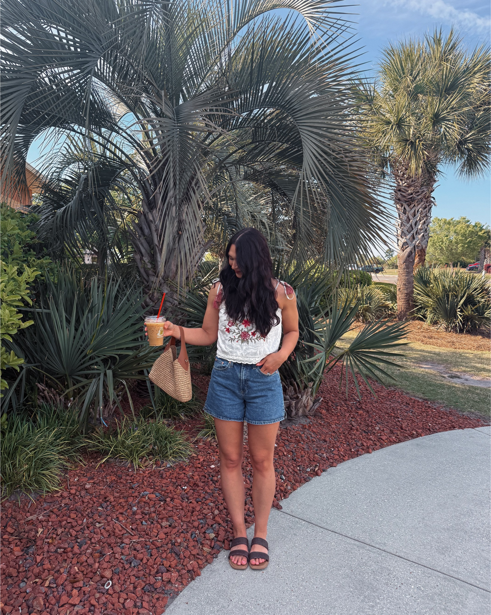 From today 🫶🏼☀️☕️🌴 

Everything is Target except sandals are a Tjmaxx find! 

Small top
Size 4 shorts 

#LTKootd #LTKSeasonal #LTKmomlife