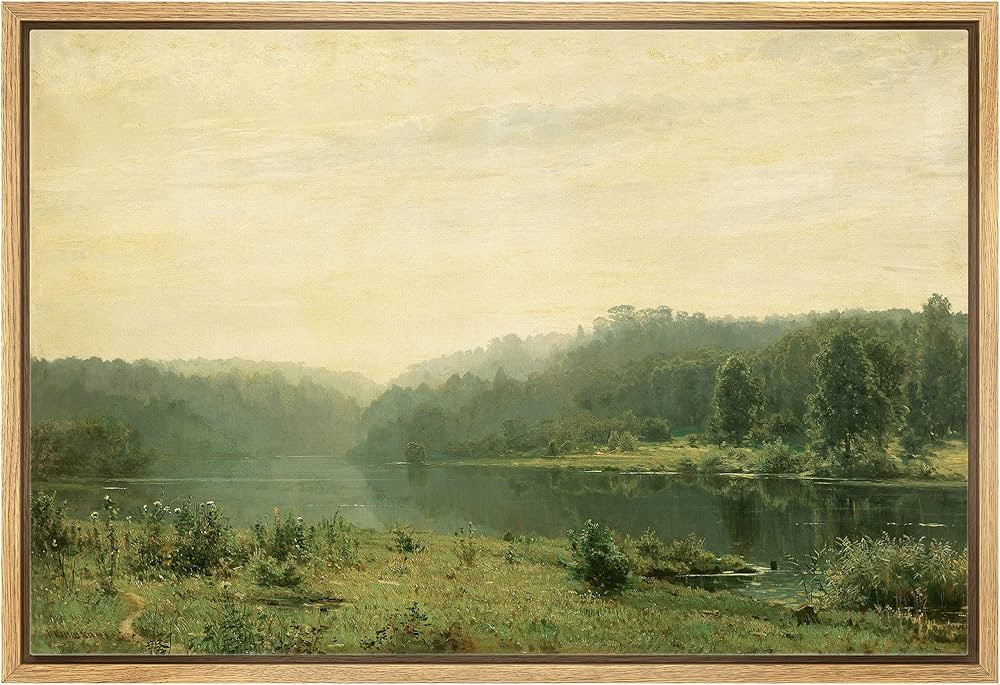 SIGNLEADER Framed Canvas Print Wall Art Pastel Green Forest Valley Landscape Nature Wilderness Il... | Amazon (US)