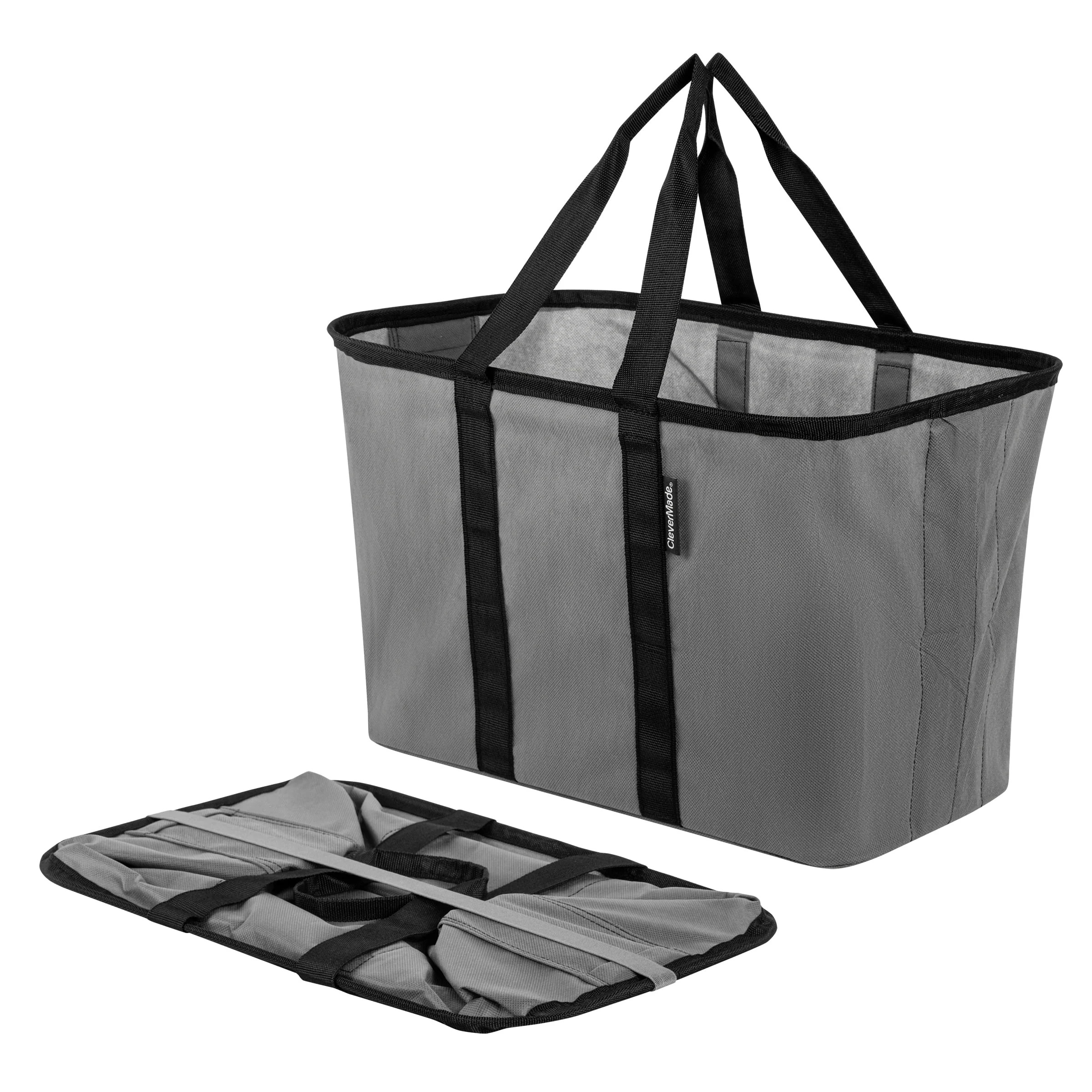 CleverMade Foldable Reusable Shopping Bag, 30L Collapsible EcoBasket Tote, Shadow Gray/Midnight B... | Walmart (US)