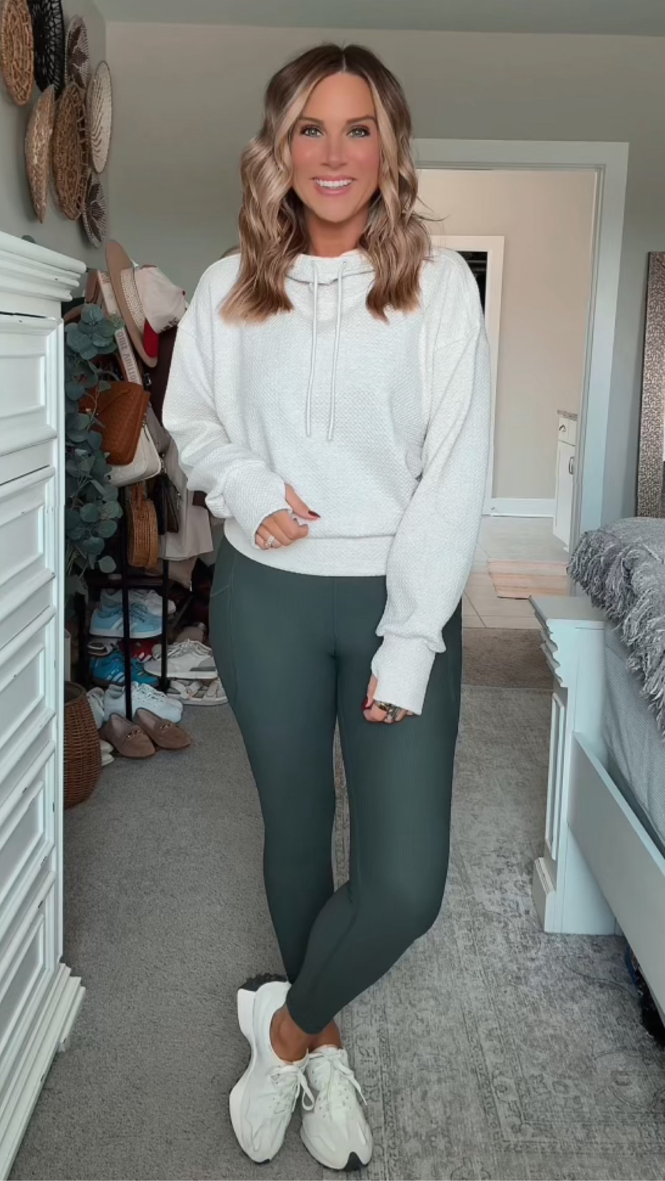 Obsessed with Old Navy’s casual athletic wear! These teal green leggings are THE color for fall paired with a neutral white textured hoodie for an effortlessly fashionable look! So stylish and comfy. Athleisure outfit, mom outfit inspo, travel outfit

#LTKMidsize #LTKSeasonal #LTKFindsUnder50
