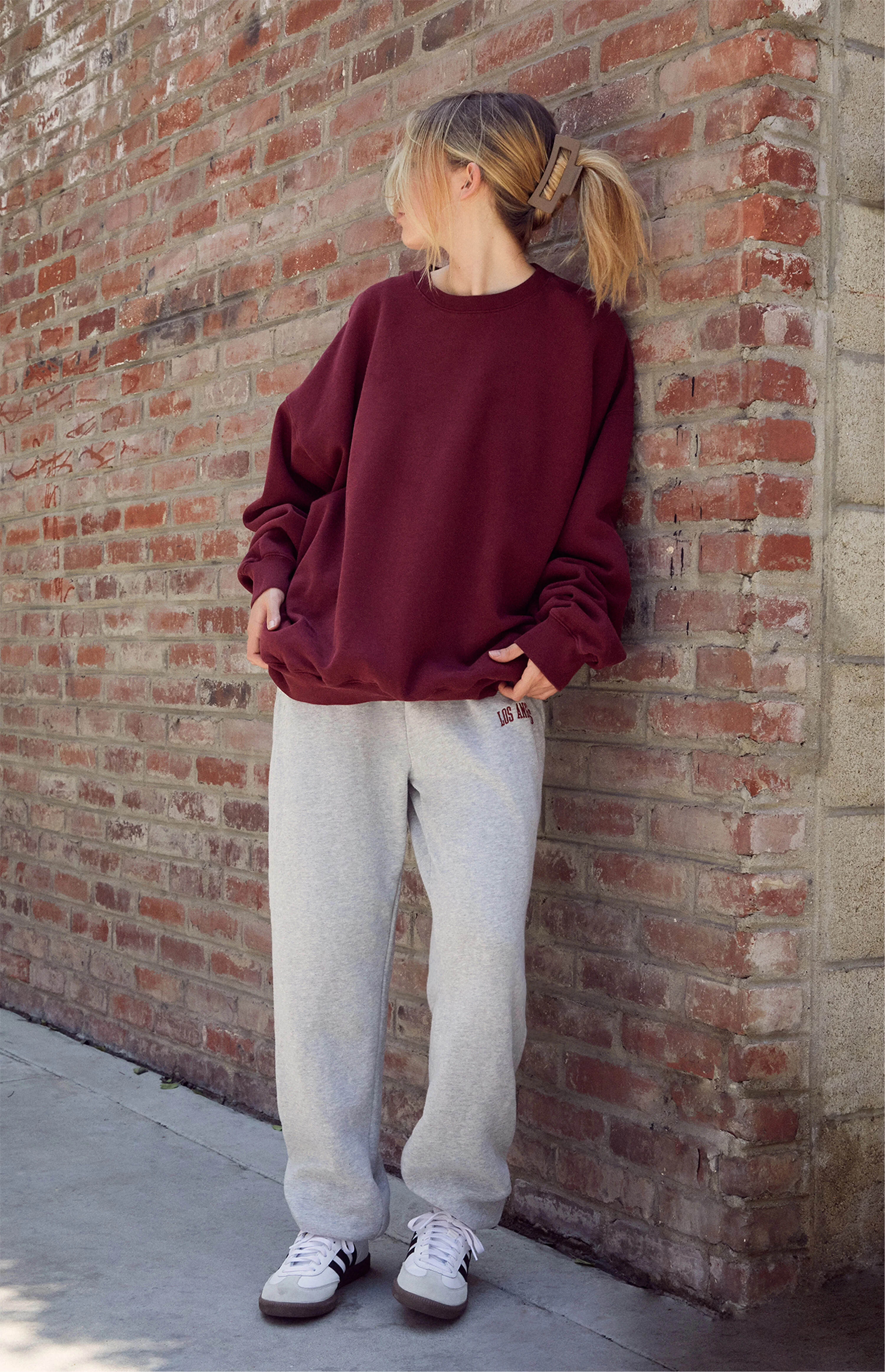 John Galt Burgundy Crew Neck Sweatshirt | PacSun