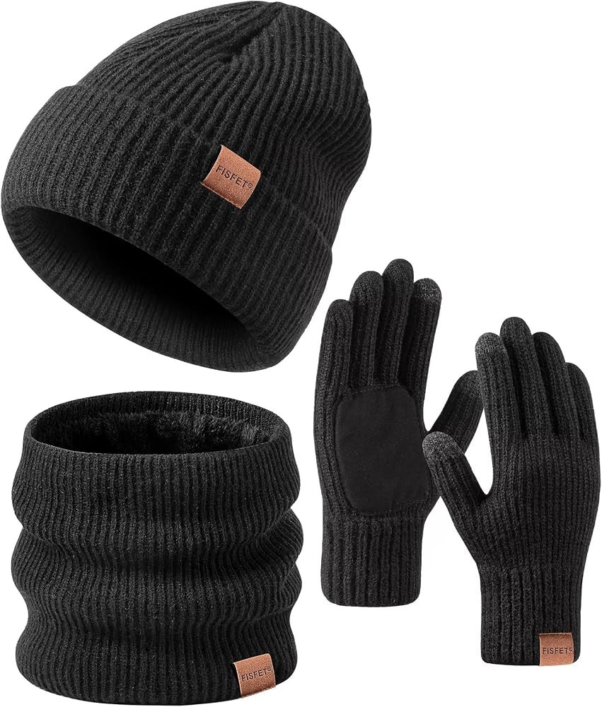 Winter Beanie Hat Gloves Set for Men Women, Hats for Men Touchscreen Gloves for Cold Weather, Fas... | Amazon (US)