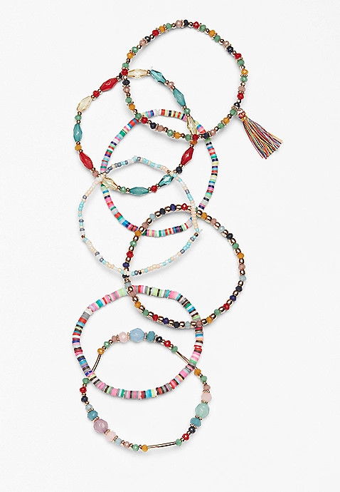 7 Piece Colorful Beaded Stretch Bracelet Set | Maurices