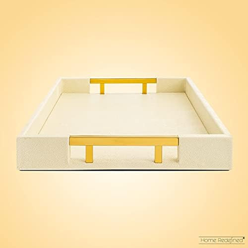 Modern Elegant 18"x12" Rectangle Cream Glossy Shagreen Decorative Ottoman Coffee Table Perfume Livin | Amazon (US)