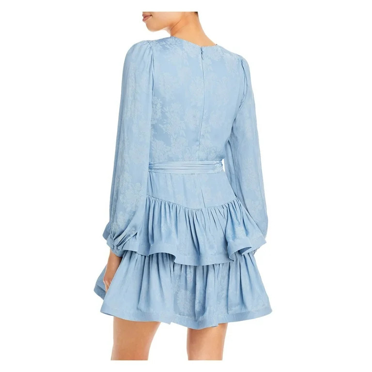 BCBG MAXAZRIA Womens Blue Zippered Pleated Tiered Skirt Tie Belt Floral Long Sleeve Surplice Neck... | Walmart (US)