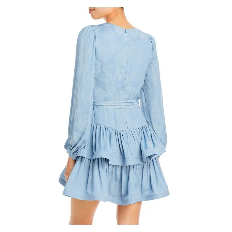 BCBG MAXAZRIA Womens Blue Zippered Pleated Tiered Skirt Tie Belt Floral Long Sleeve Surplice Neck... | Walmart (US)