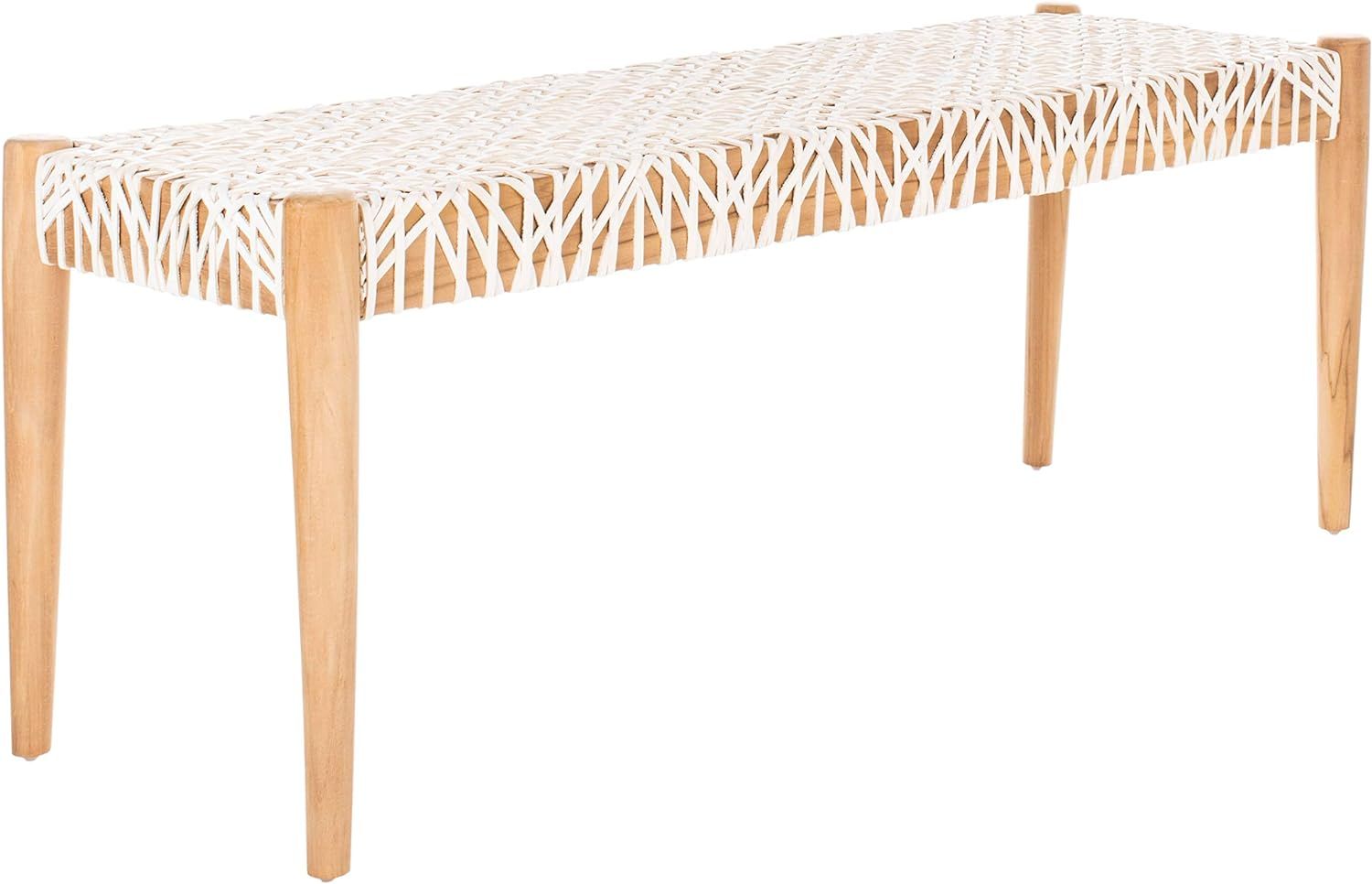 Safavieh Home Bandelier 47-inch Light Oak and Off-White Leather Weave Bench | Amazon (US)