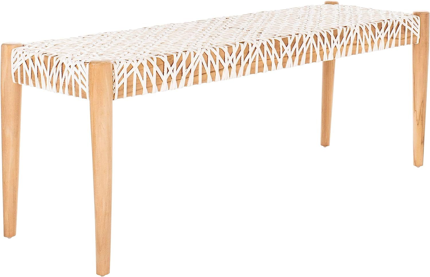 Safavieh Home Bandelier 47-inch Light Oak and Off-White Leather Weave Bench | Amazon (US)