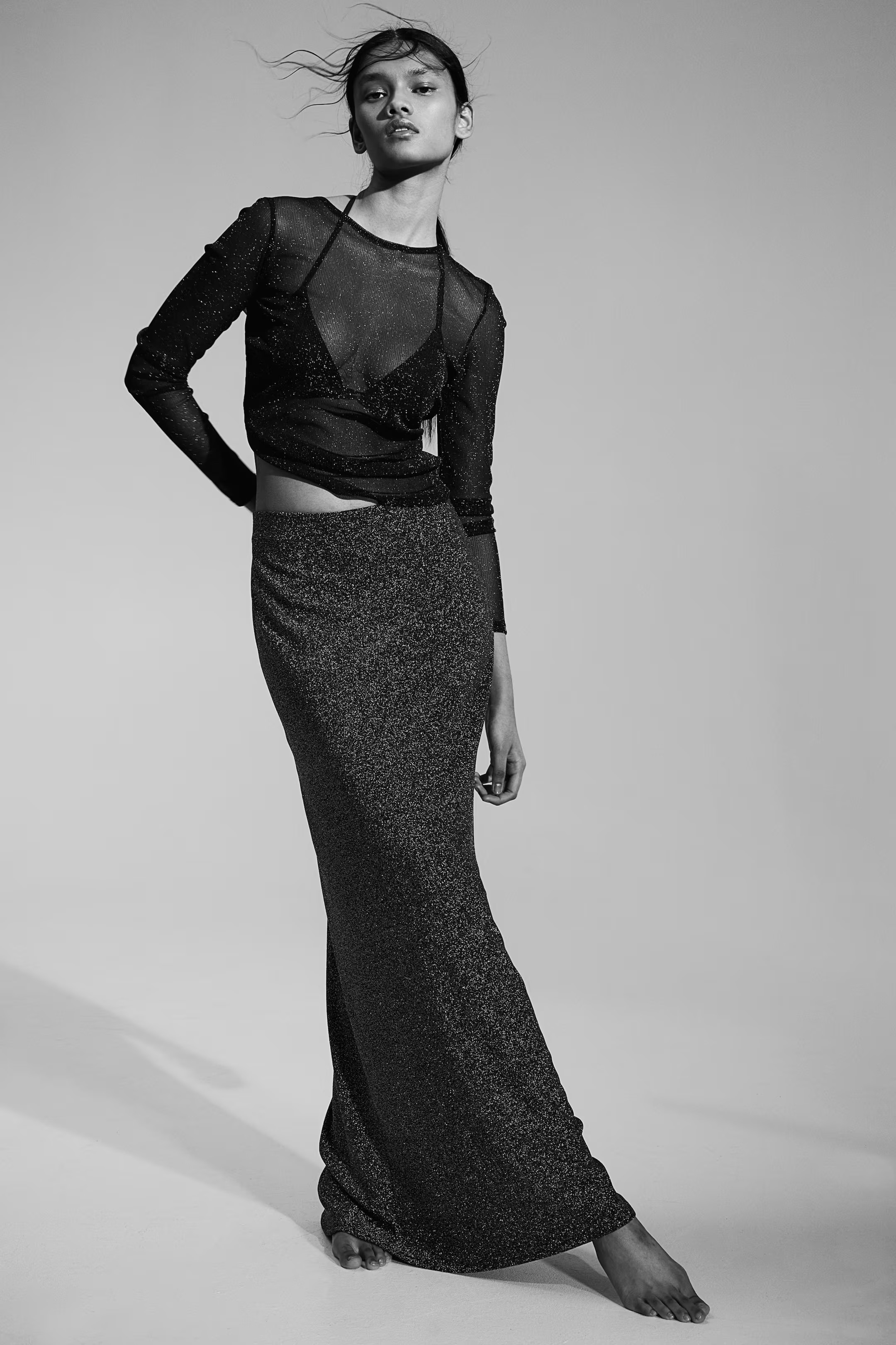 Glitterende maxirok - Normale taille - Maxi - Zwart - DAMES | H&M NL | H&M (DE, AT, CH, NL, FI)