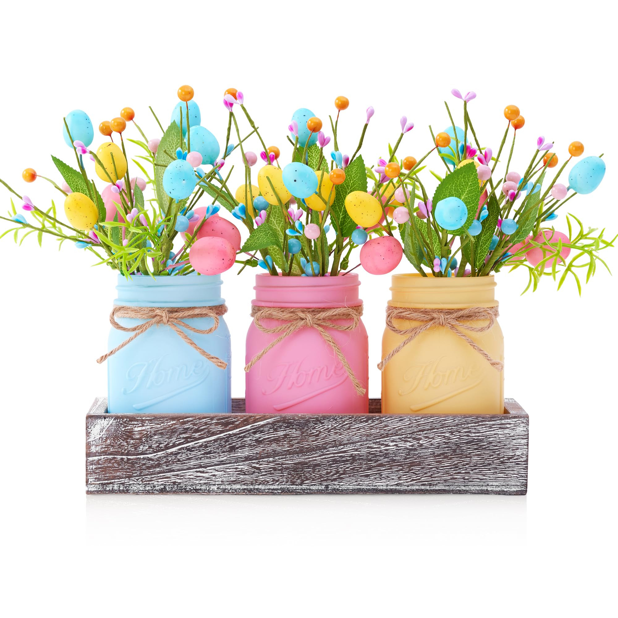 Mason Jar Spring Easter Table Decor, Centerpieces for Tables with Pastel Easter Eggs and Berries,... | Amazon (US)