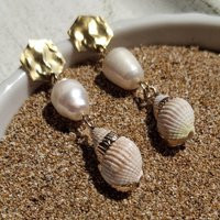 Seashells Earrings, Summer Beach Jewelry, Freshwater Pearl Cute Seashell Gift For Her, Ocean Gold Bohemian Jewelry | Etsy (US)