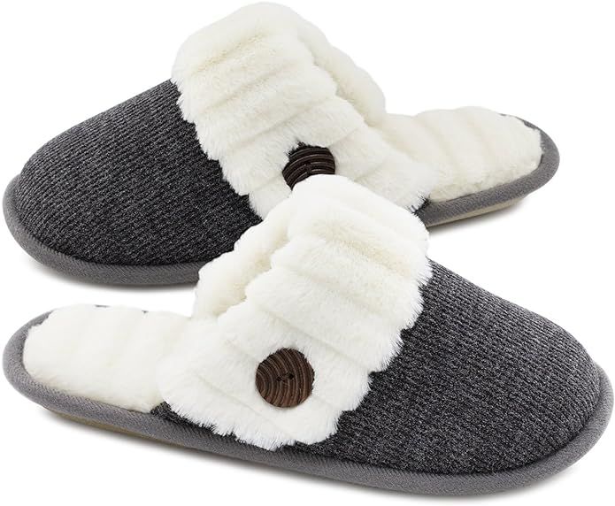 HomeTop Women’s Cute Comfy Fuzzy Knitted Memory Foam Slip On House Slippers Indoor | Amazon (US)