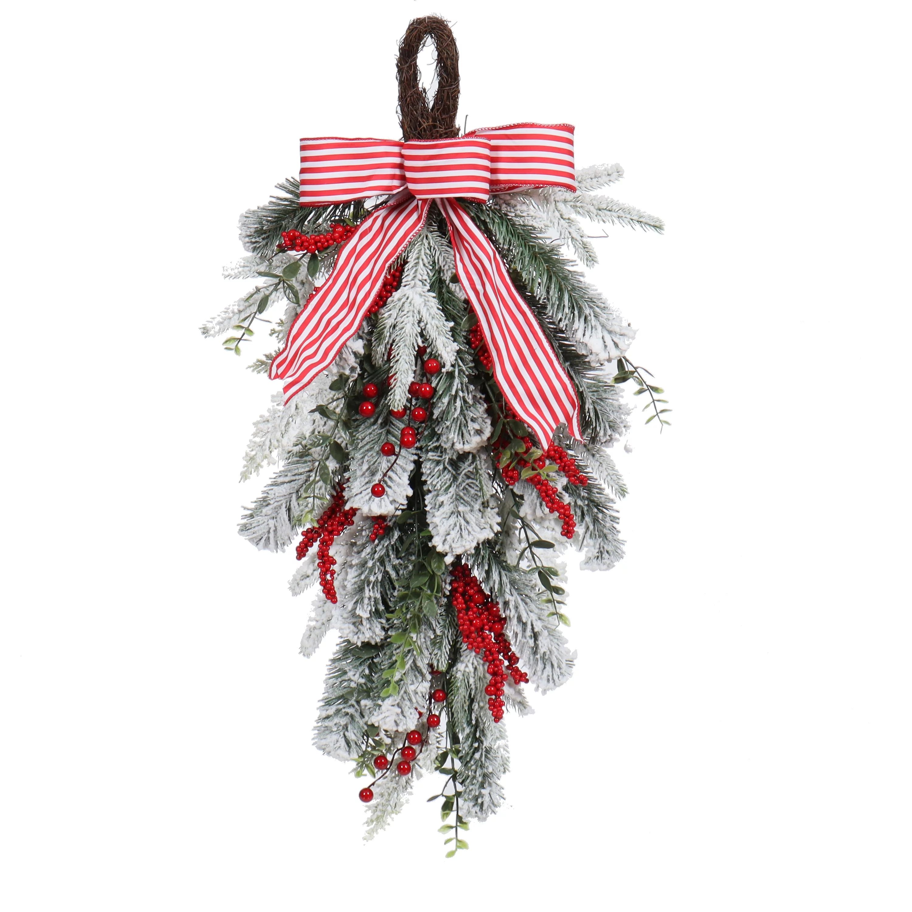 Holiday Time Snow Covered Flocked Cedar Christmas Swag With Red Bow, 32" - Walmart.com | Walmart (US)